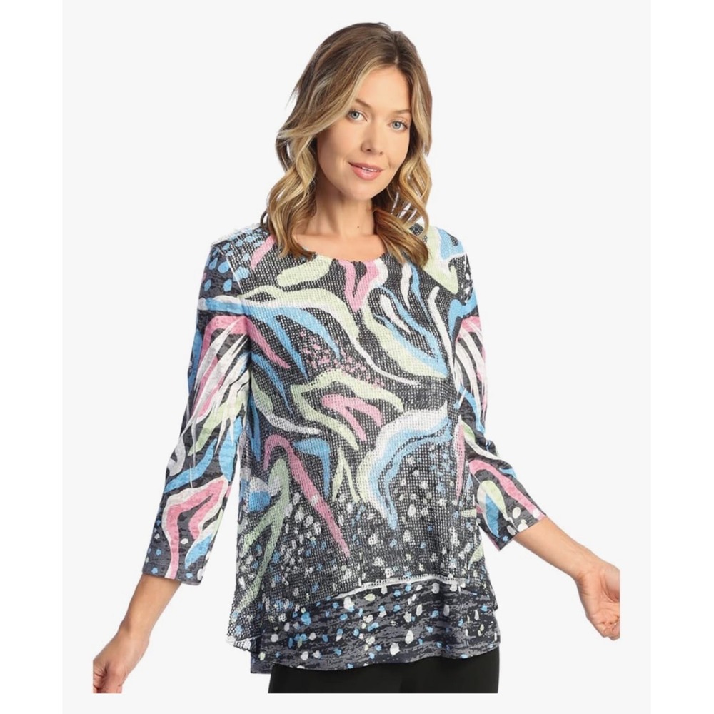 NEW Jess & Jane Large "Lush" NWT Abstract Print Blouse Casual Size L